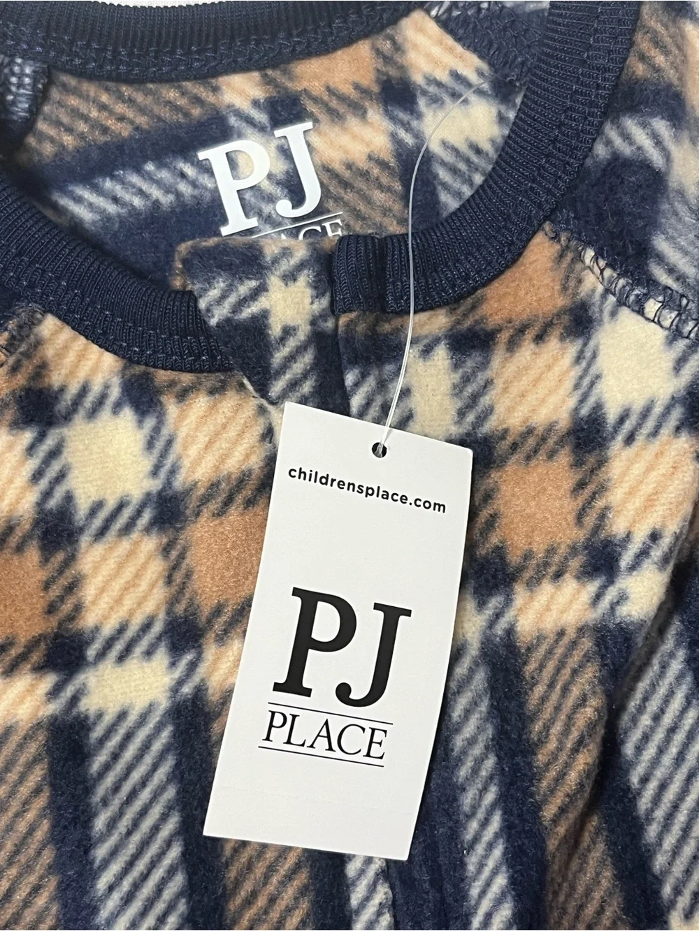 PJ Place Baby Fleece Footed Sleeper Plaid Blue Tan 3-6M NWT One Piece Pajamas